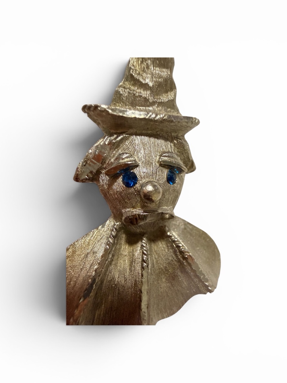 Vintage Gold Clown Brooch with Blue Eyes